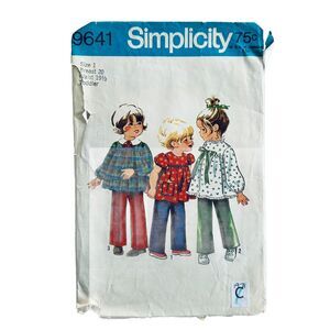 Vtg 1970s Simplicity Girls Sewing Pattern 9641 Shirt Pants Puff Sleeves Sz 1